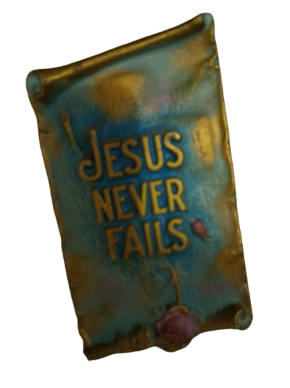 Vintage Collectable 1928 Jesus Never Fails Plaque, Scripture on the backside.